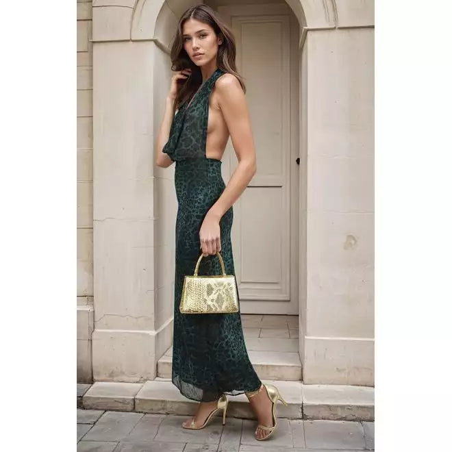 Cowl Neck Backless Maxi Dress