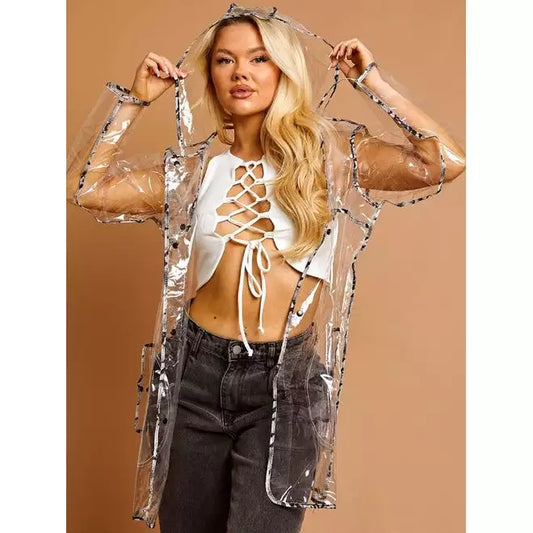 Transparent Hooded Festival Rain Mac With Snake Print Trim