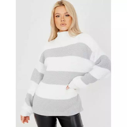 Funnel Neck Striped Knitted Jumper