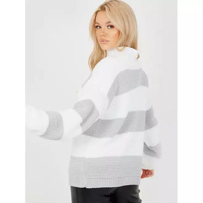 Funnel Neck Striped Knitted Jumper