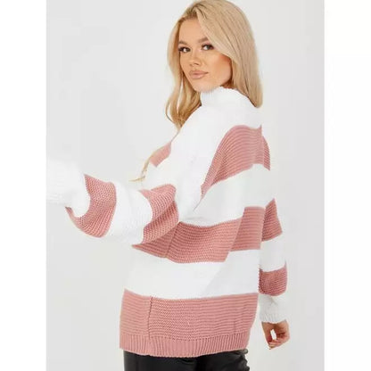 Funnel Neck Striped Knitted Jumper