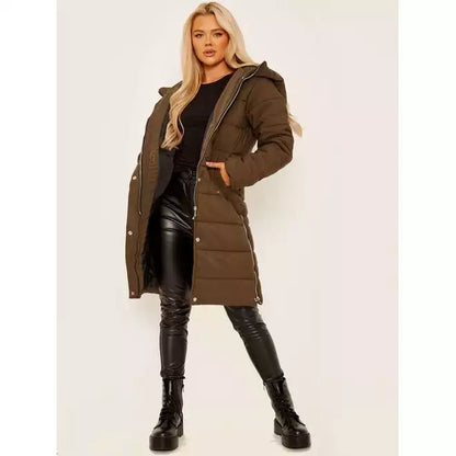 Long Sleeves Longline Padded Hooded Coat