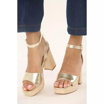 Gold Low Platform Gold Heels