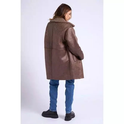 Borg lined Chocolate Mid Length Bonded Coat