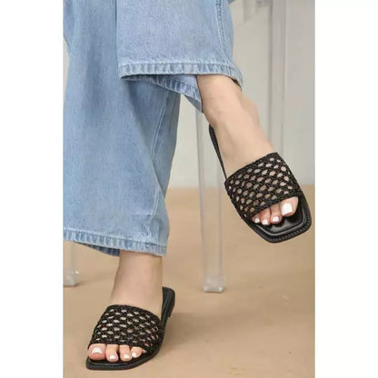 Mesh Detailed Strap Flat Sandals