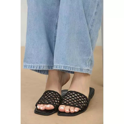 Mesh Detailed Strap Flat Sandals