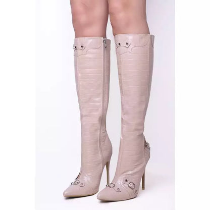 Croc Calf High Heel Boots