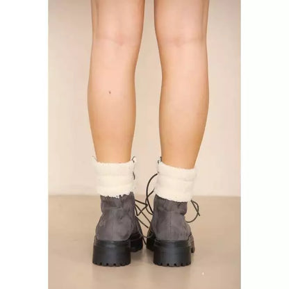 Suede Fur Collar Lace up Ankle Boots