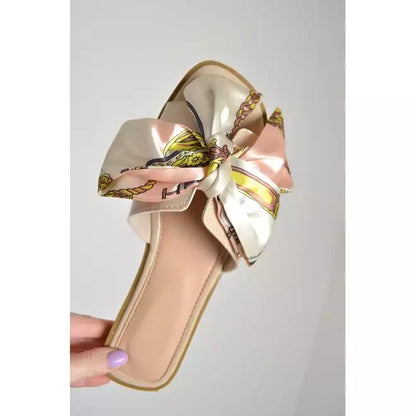Patent Scarf Print Bow Slider Sandals