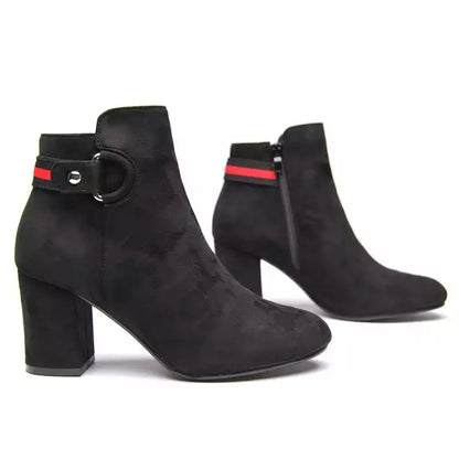 Strap Decorated Heeled Ankle Boots with Zip