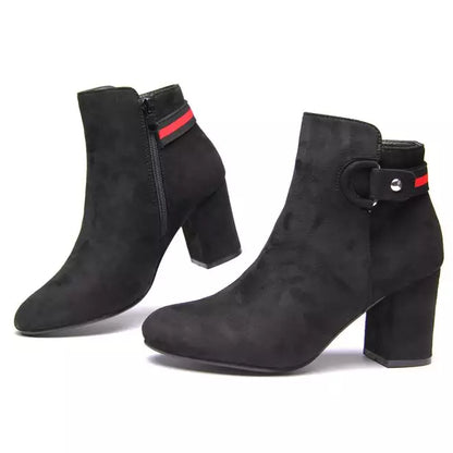 Strap Decorated Heeled Ankle Boots with Zip