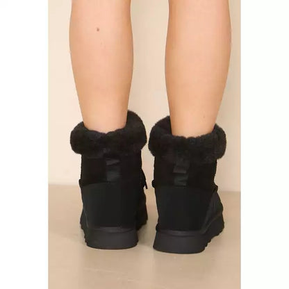 Black Chunky Ankle Snow Winter Biker Boot Details with Lace