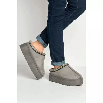 CAMEL EMBROIDED FLUFFY PLATFORM SLIP ON