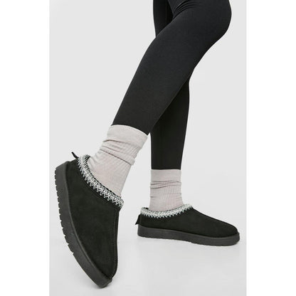 CAMEL EMBROIDED FLUFFY PLATFORM SLIP ON