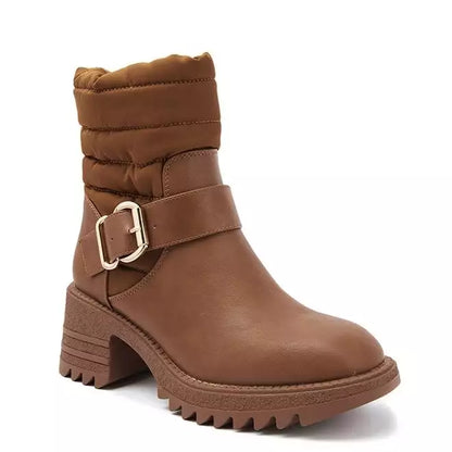 Mid- Heel Buckle Zip Chunky Detail Boots
