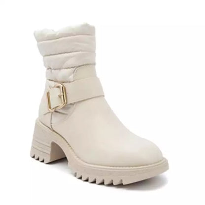 Mid- Heel Buckle Zip Chunky Detail Boots