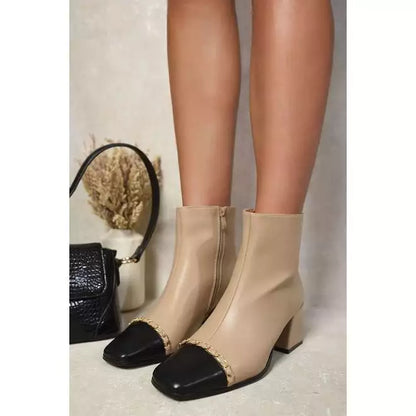 Zip Block Heel Ankle Boots