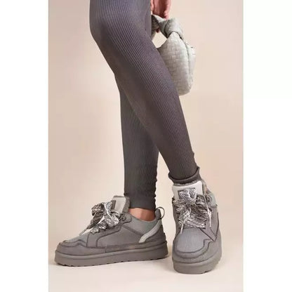 Lace Up Faux Fur Trainers