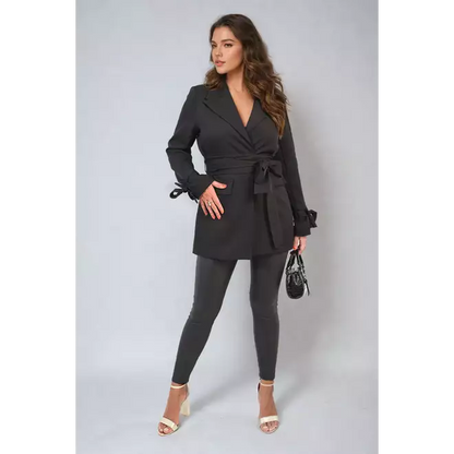 V-neck belted blazer jacket