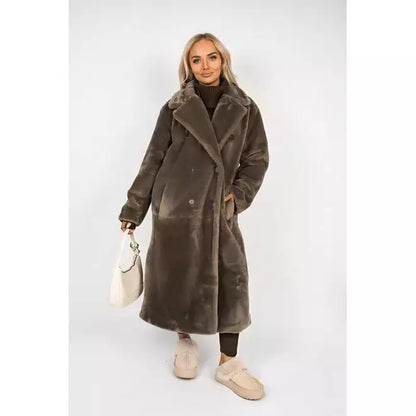 Double Breasted Faux Fur Coat with Lapel Collar