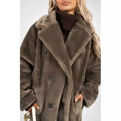 Double Breasted Faux Fur Coat with Lapel Collar