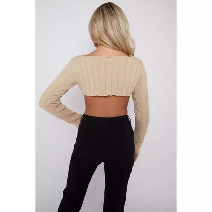 Asymmetric Hem Ribbed Knit Crop Top