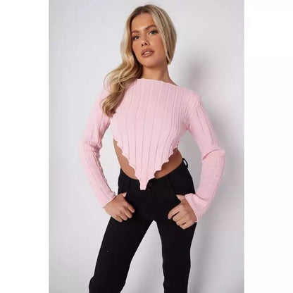 Asymmetric Hem Ribbed Knit Crop Top