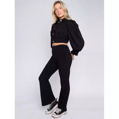 Borg gold button crop top & trousers co-ord