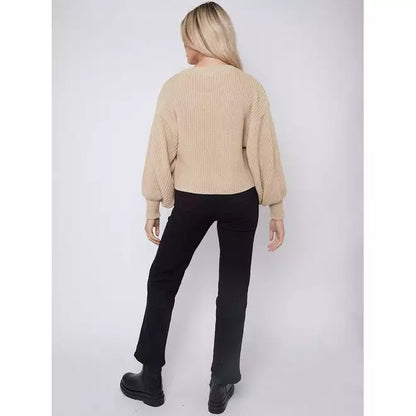 Long Sleeve Distressed Knitted Cropped Jumper