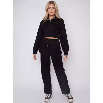 Fleece Velcro utility crop top and trousers co-ord