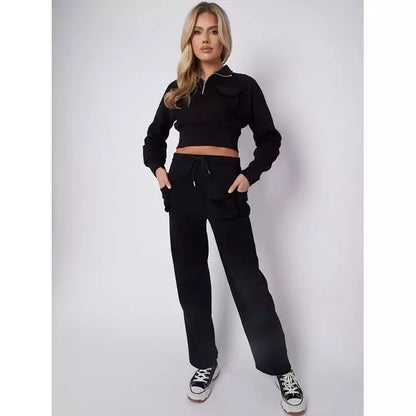 Fleece Velcro utility crop top and trousers co-ord