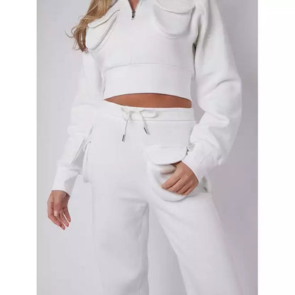 Fleece Velcro utility crop top and trousers co-ord