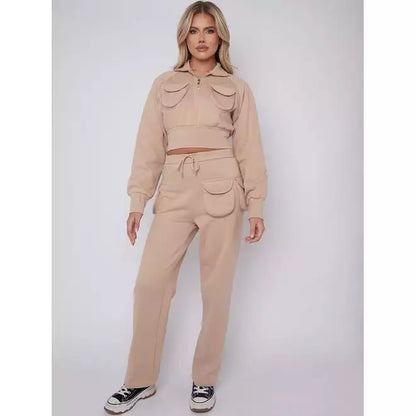 Fleece Velcro utility crop top and trousers co-ord