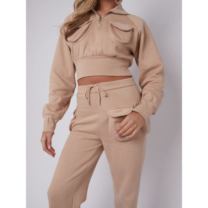 Fleece Velcro utility crop top and trousers co-ord