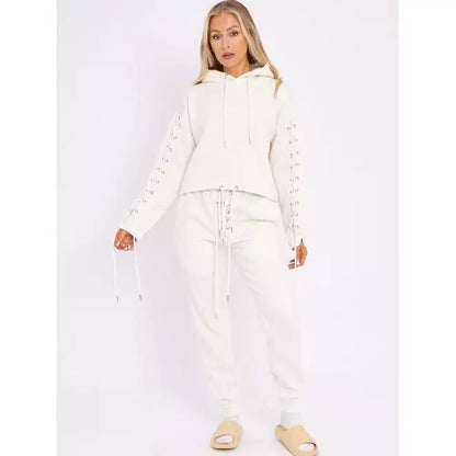 Eyelet lace up jogger fleece co-ord