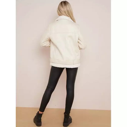 Faux Leather Lined Aviator Jacket