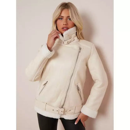 Faux Leather Lined Aviator Jacket