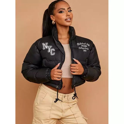 NYC Embroidered Cropped Puffer Jacket