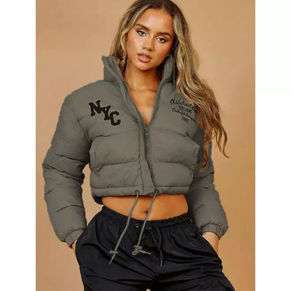 NYC Embroidered Cropped Puffer Jacket