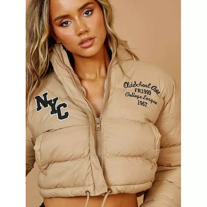 NYC Embroidered Cropped Puffer Jacket