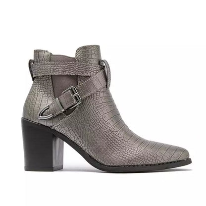 Pewter Detail Buckle Chelsea PU Ankle Boots