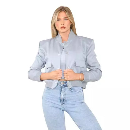 Satin Finish Cropped Bomber Jacket