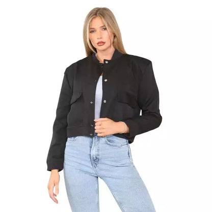 Satin Finish Cropped Bomber Jacket