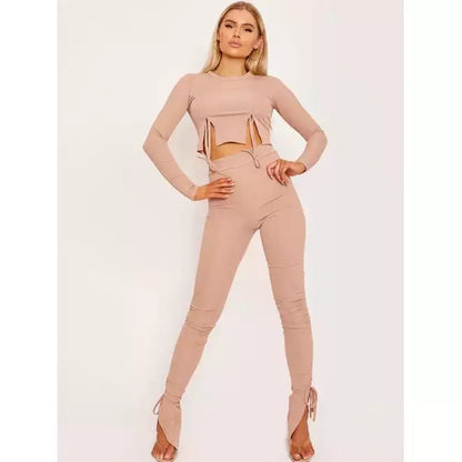 Ribbed crop top and trouser co-ord