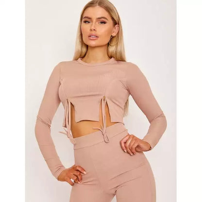 Ribbed crop top and trouser co-ord