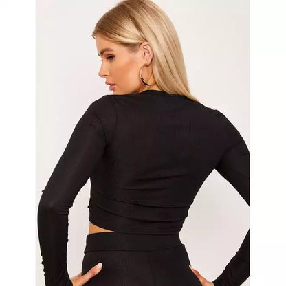 Ribbed crop top and trouser co-ord