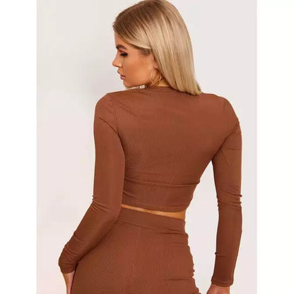 Ribbed crop top and trouser co-ord