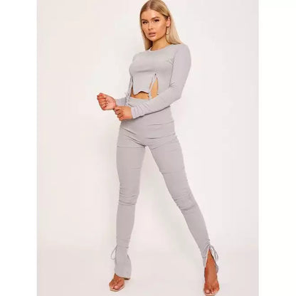 Ribbed crop top and trouser co-ord