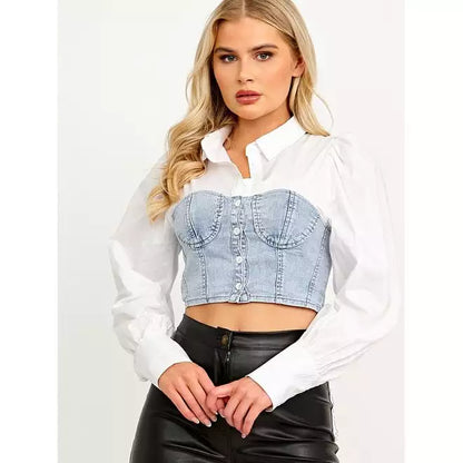 Corset Style Cropped Denim Blouse