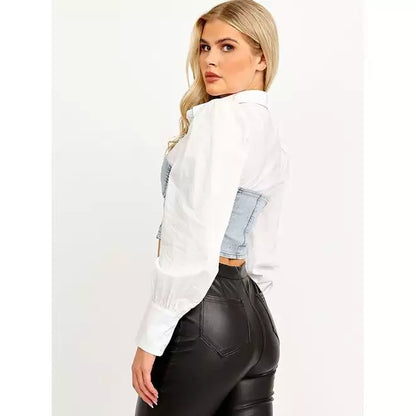 Corset Style Cropped Denim Blouse